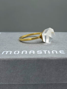 MONASTINE-FruitBijoux-Ring-minimal-Silber-vergoldet-mit-Aufsatz-VU-Crystal-Clear