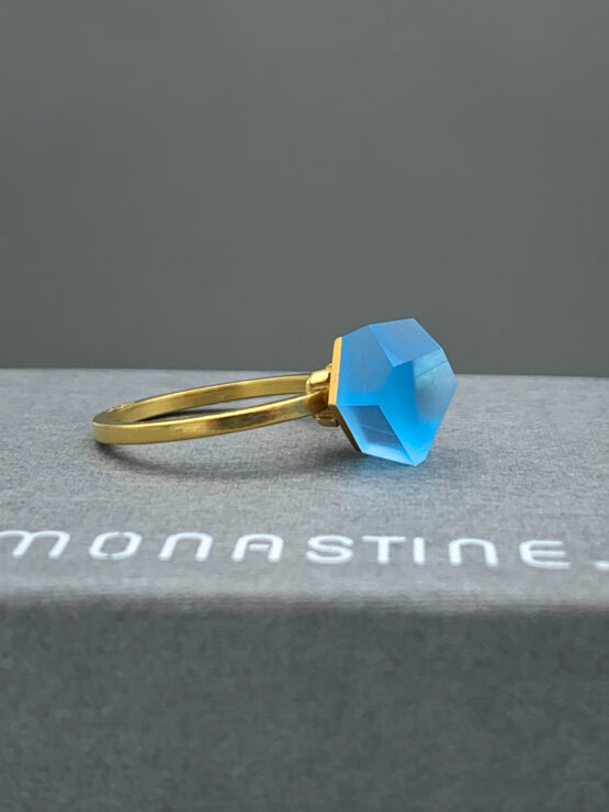 MONASTINE-FruitBijoux-Ring-minimal-Silber-vergoldet-mit-Aufsatz-VU-Hellblau
